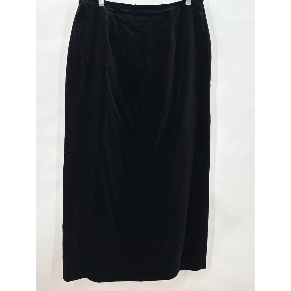 Laura Ashley Black Velvet Maxi Pencil Skirt Vintage Column Long Slit Size 14